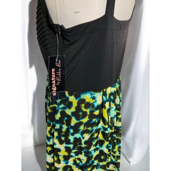 Signature By Robbie Bee Maxi Dress Black Ruched Multicolor Animal Print NEW 12 - Picture 4 of 9
